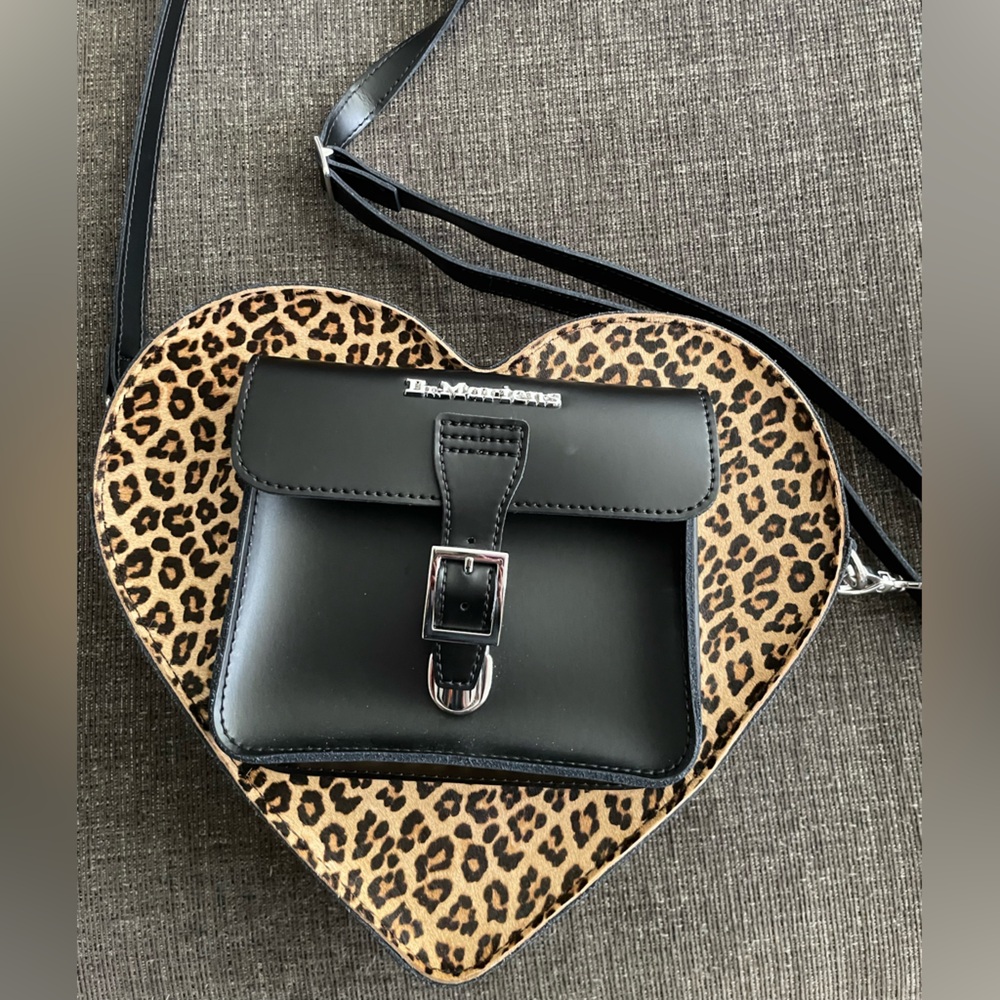 Dr. Martens Leopard Heart-Shaped Black Leather Bag